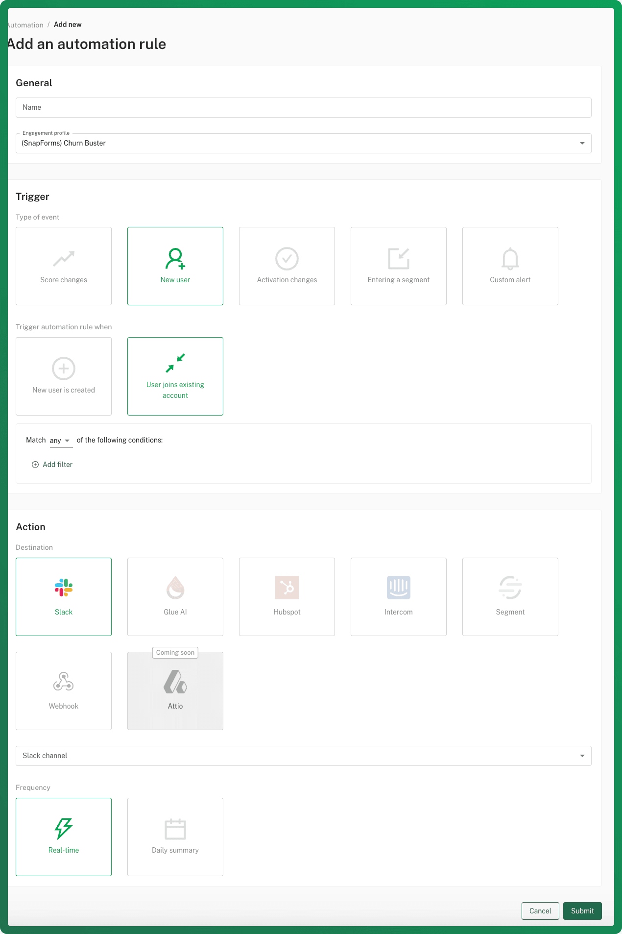 Adding an automation rule