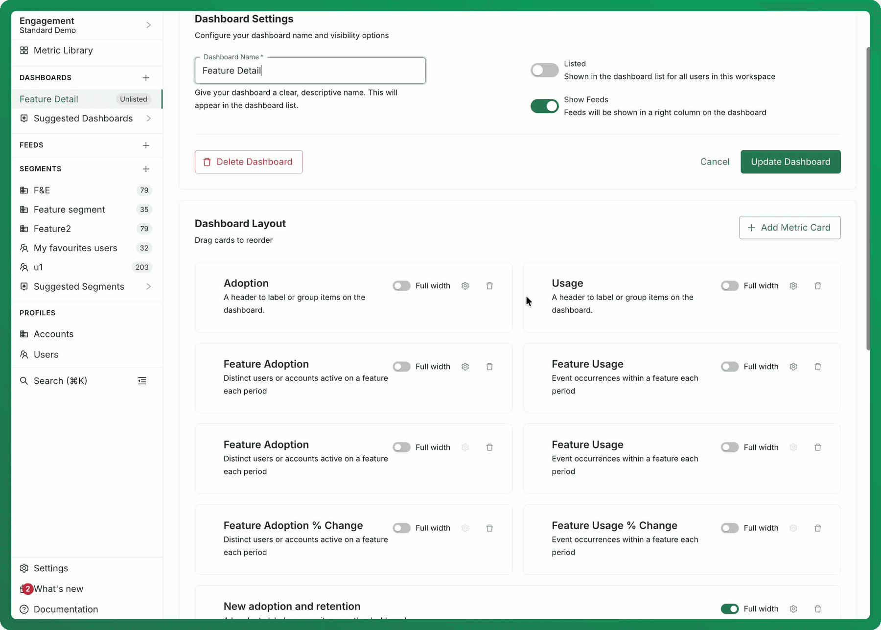 The dashboard layout editor
